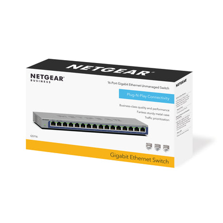 Netgear 16-poorts gigabit ethernet unmanaged switch (gs116v3) (grijs)