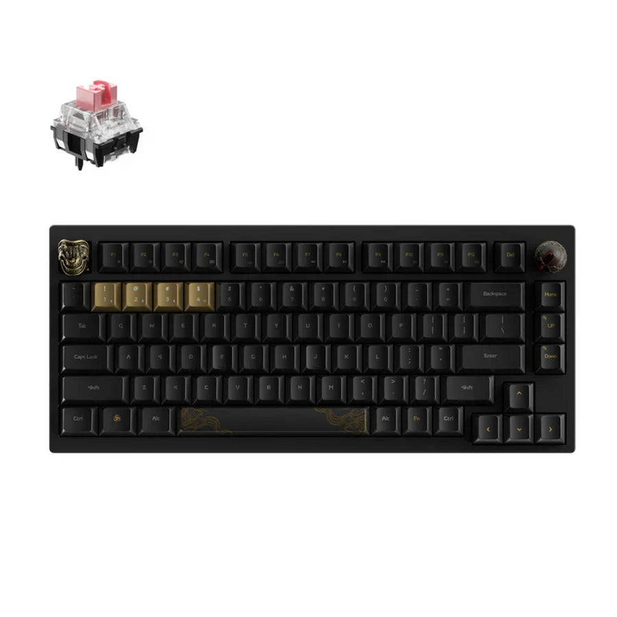 Clavier mécanique sans fil Keychron Black Myth Wukong édition Deluxe (noir, disposition américaine (QWERTY), rose or ttc, 75 %, LED RVB, PBT non brillant, échange à chaud, USB-C | 2,4 GHz | Bluetooth 5.1)