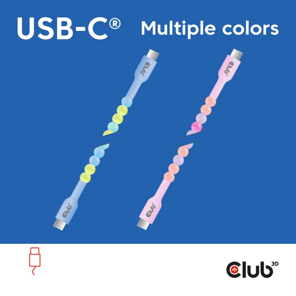Câble perlé Club 3D USB-C bleu, câble de 2 mètres (bleu)