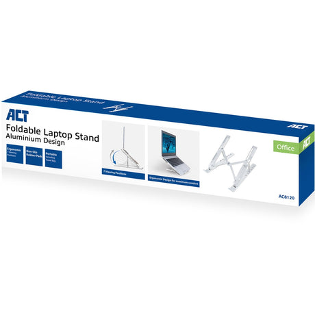 Support pour ordinateur portable Act Connectivity en aluminium, pliable (aluminium, réglable en hauteur sur 7 positions)