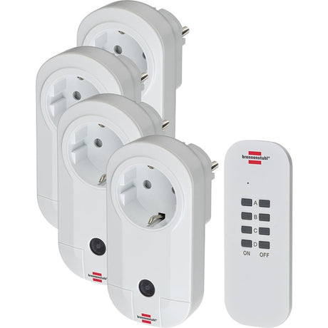 Kit d'interrupteurs sans fil Brennerstuhl RC CE1 4001, jeu de 4 prises sans fil (pour l'intérieur, avec émetteur portatif et protection de contact supérieure) blanc