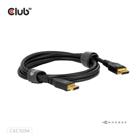 Câble Displayport 2.1 Vesa DP80 certifié Club 3D (noir, 2 mètres, 8k 240hz, 10k 60hz, 80gbps)