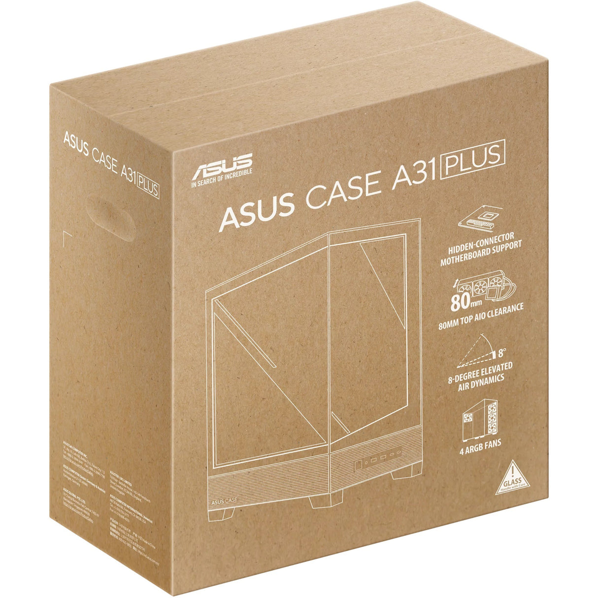 Boîtier tour midi Asus a31 plus (blanc | 2x USB-A | 2x USB-C | verre trempé)
