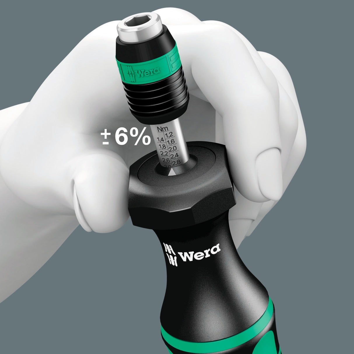 Wera 7440 41 42 Jeu de tournevis dynamométriques Kraftform 0,3-6,0 nm (noir vert, 27 pièces, avec mandrin sans clé Rapidaptor)