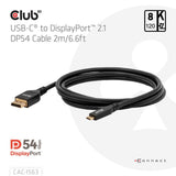 Câble bidirectionnel Club 3D USB-C vers DisplayPort 2.1 DP54, 8K120Hz 2 m (noir)