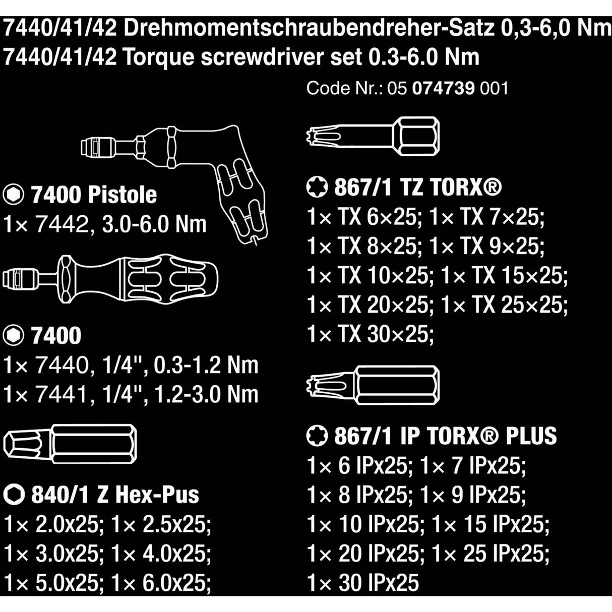 Wera 7440 41 42 Jeu de tournevis dynamométriques Kraftform 0,3-6,0 nm (noir vert, 27 pièces, avec mandrin sans clé Rapidaptor)