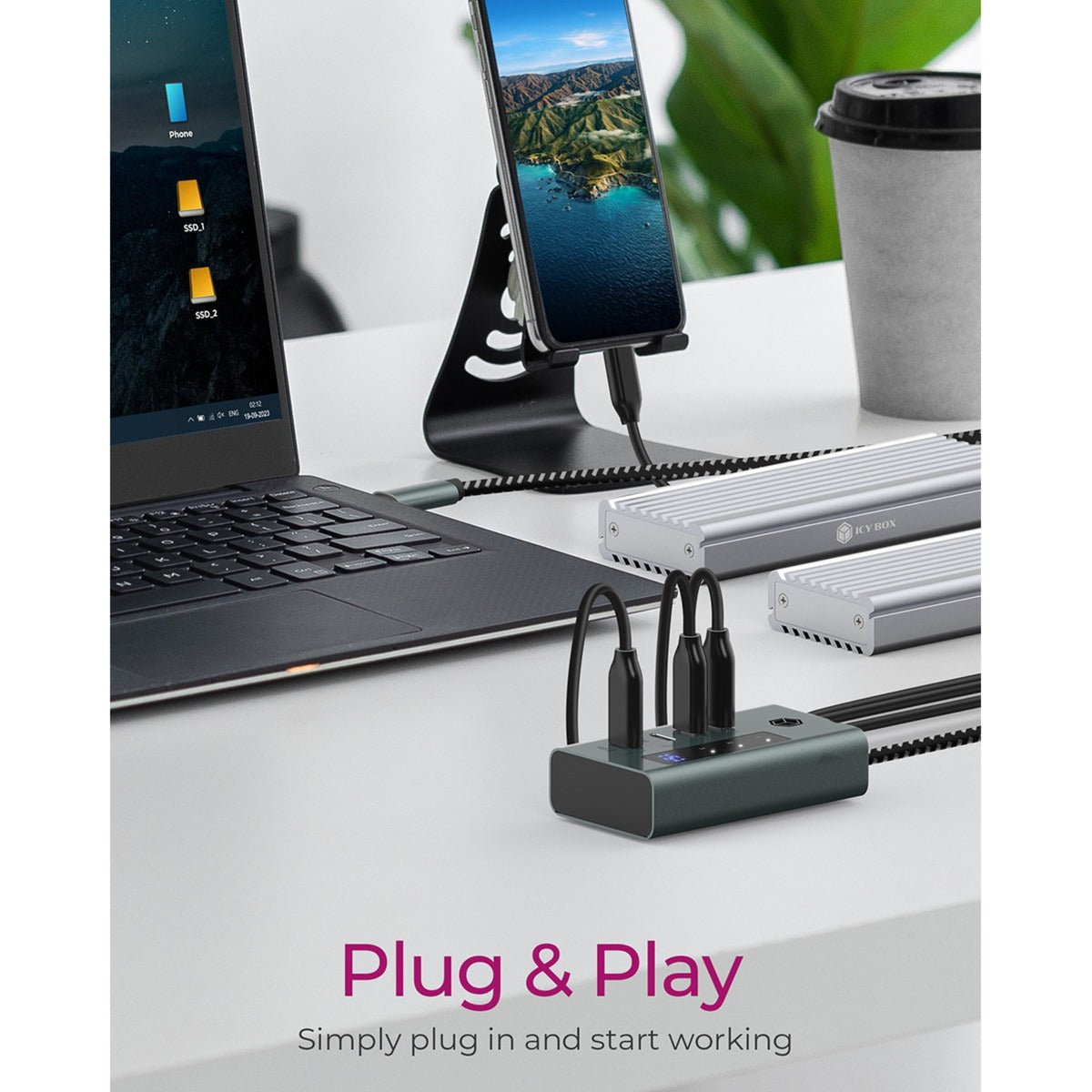 Icy box ib-hub1454-c31 hub USB (gris bleu-gris, 4x USB-C 3.2 (10 Gbit s))