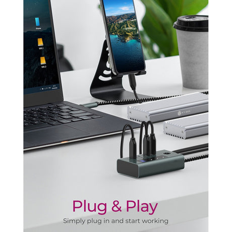 Icy box ib-hub1454-c31 hub USB (gris bleu-gris, 4x USB-C 3.2 (10 Gbit s))