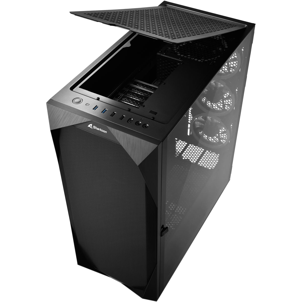 Boîtier tour midi Sharkoon rev300 (noir | 4x USB-A | 1x USB-C | RVB | verre trempé)