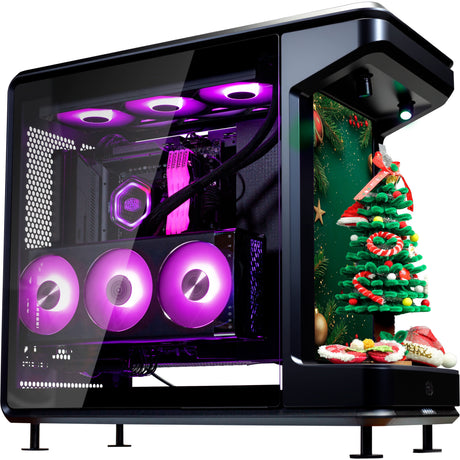 Cooler master masterframe 360 stage lcd midi tower behuizing (zwart | 2x usb-a | 1x usb-c | tempered glass)