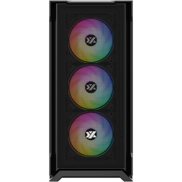 Boîtier tour midi en maille Xyz PC Gear Airone 300-X (noir | 1x USB-A | 1x USB-C | Verre trempé)