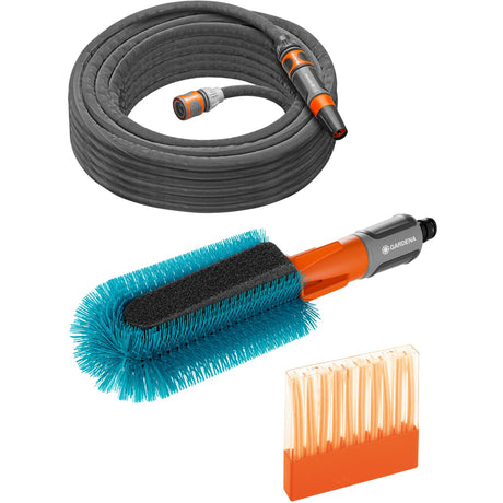 Gardena cleansystem kit de lavage de vélo, avec brosse à vélo, tuyau et brosse de lavage en barre de savon (gris turquoise, 18864-20)