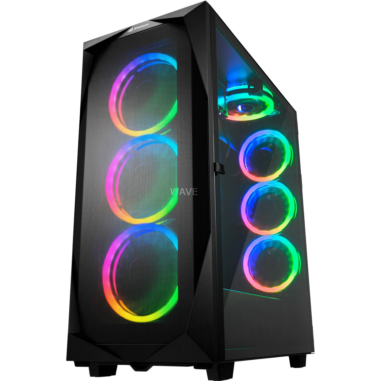 Boîtier tour midi Sharkoon rev300 (noir | 4x USB-A | 1x USB-C | RVB | verre trempé)