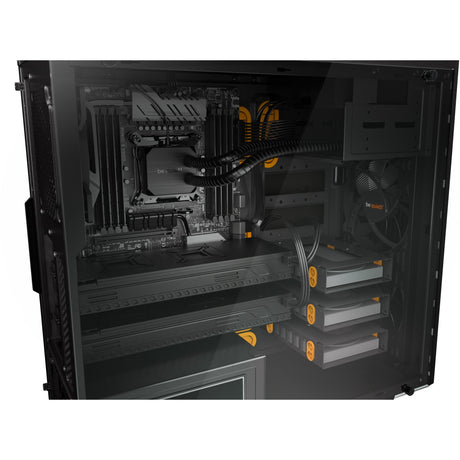 Soyez silencieux! boîtier tour midi à fenêtre pure base 600 (noir orange | 2x USB-A | verre trempé)
