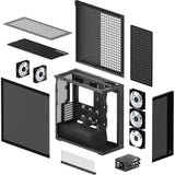 Boîtier tour midi Arctic xtender vg (noir (mat) | 2x USB-A | 1x USB-C | RVB | verre trempé)