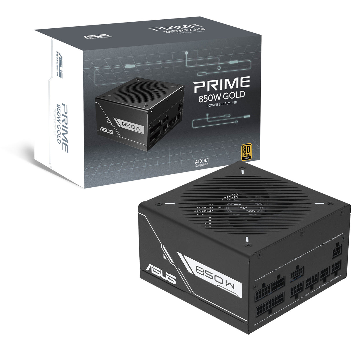 Alimentation modulaire Asus prime gold black edition 850 watts (noir, 1x 12v-2x6, 3x pcie)