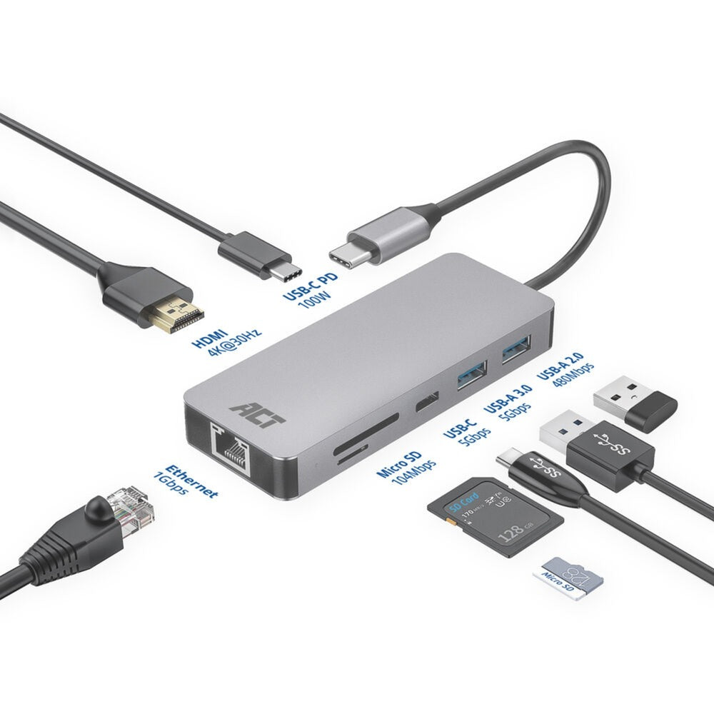 Act Connectivité USB-C 4K Station d'accueil pour 1 moniteur HDMI, Ethe