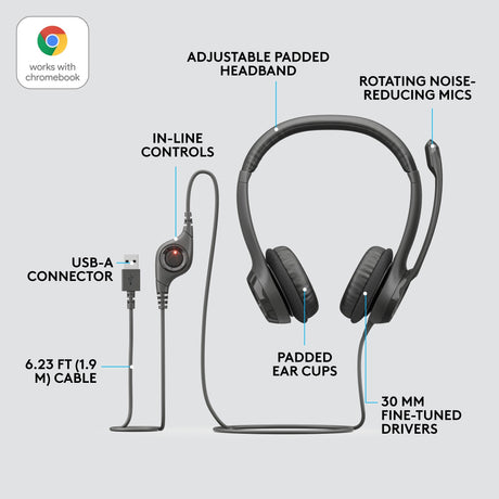 Casque logitec h390 usb noir
