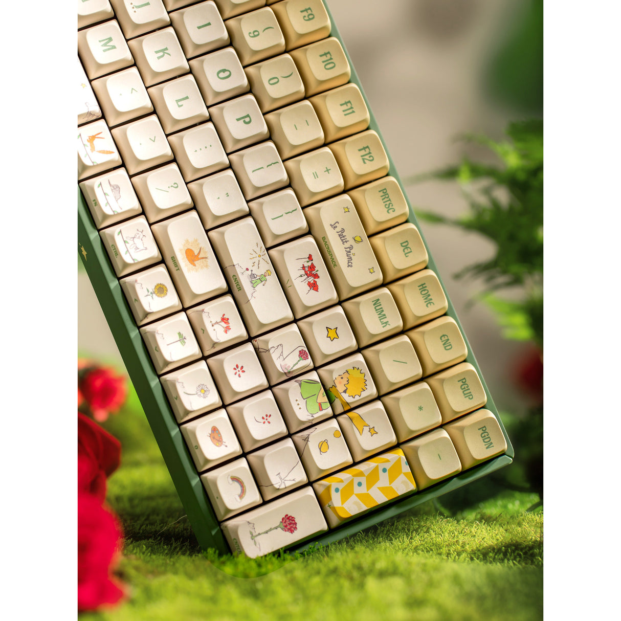Clavier de jeu mécanique RVB Iqunix f97 floral date (vert, disposition américaine (qwerty), rouge gateron, 96 %, LED RVB, remplaçable à chaud, pbt, 2,4 GHz | Bluetooth 5.1 | USB-C)