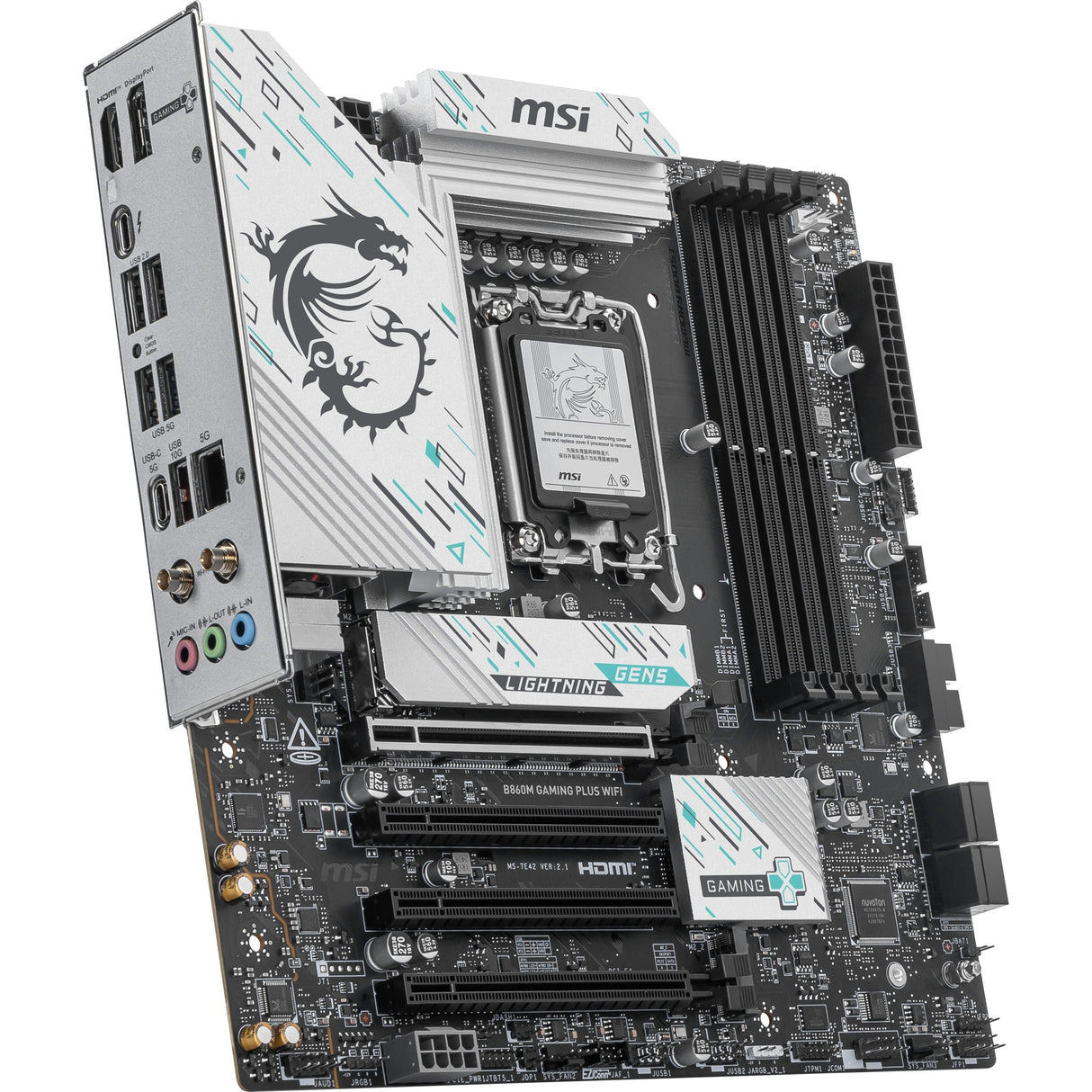 Carte mère MSI B860M Gaming Plus WiFi Socket 1851 (RAID, 5 Go-LAN, WiFi 7, BT, Son, µATX)
