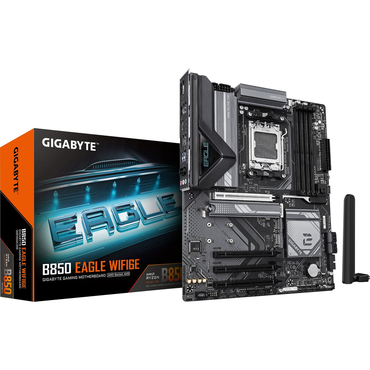 Carte mère Gigabyte B850 Eagle WiFi6E Socket AM5 (gris noir, RAID, GB-LAN, WiFi 6e, BT, Sound, ATX)