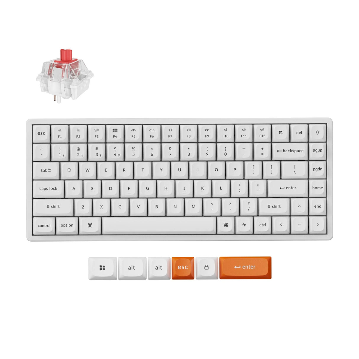 Keychron k2 max-q1, clavier (blanc, disposition américaine, super rouge, LED RVB, 75%, osa double-shot pbt, échange à chaud, 2,4 GHz | Bluetooth 5.1 | USB-C)