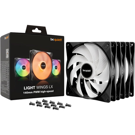 Soyez silencieux! Light Wings LX PWM Ventilateurs de boîtier RGB haute vitesse (noir, 3 pièces, 140 x 140 x 25 mm)