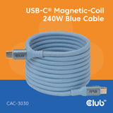 Bobine magnétique Club 3D USB-C 240 W PD3.1 câble bleu, câble de 2 mètres (bleu)