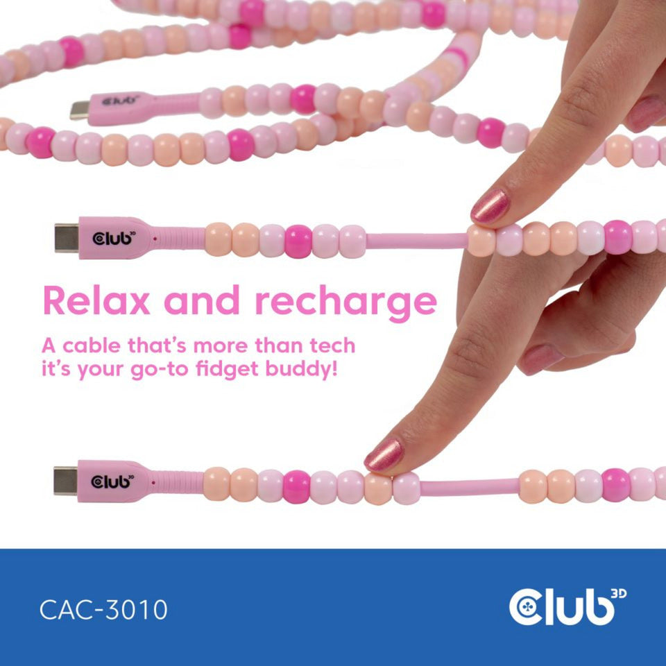 Câble perlé Club 3D USB-C rose, câble de 2 mètres (rose)