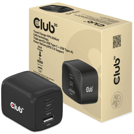 Club 3d chargeur de voyage 65w gan (noir)