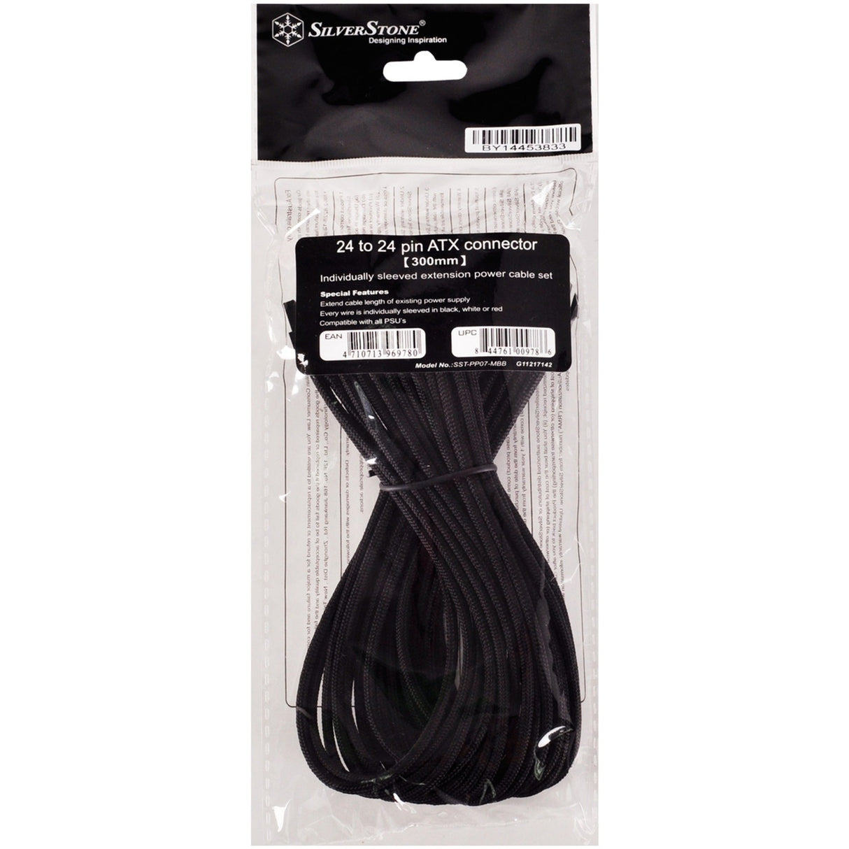 Câble d'extension ATX 24 broches Silverstone (noir, 30 centimètres, pp07-mbb)