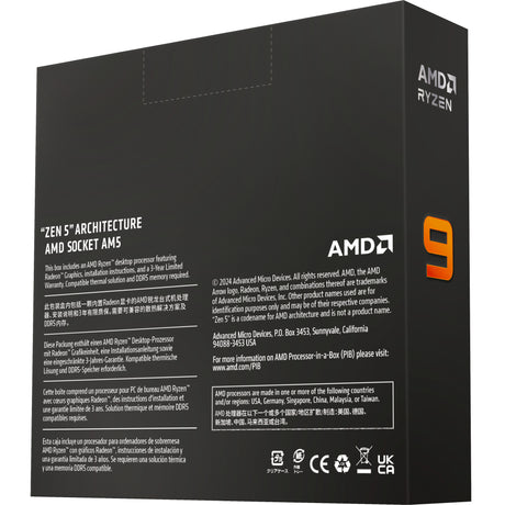 Processeur AMD Ryzen 9 9950x, socket AM5 4,4 GHz (5,7 GHz Turbo Boost) (débloqué, en boîte)