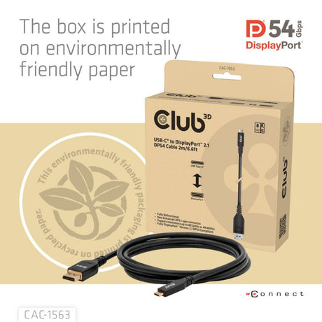 Câble bidirectionnel Club 3D USB-C vers DisplayPort 2.1 DP54, 8K120Hz 2 m (noir)