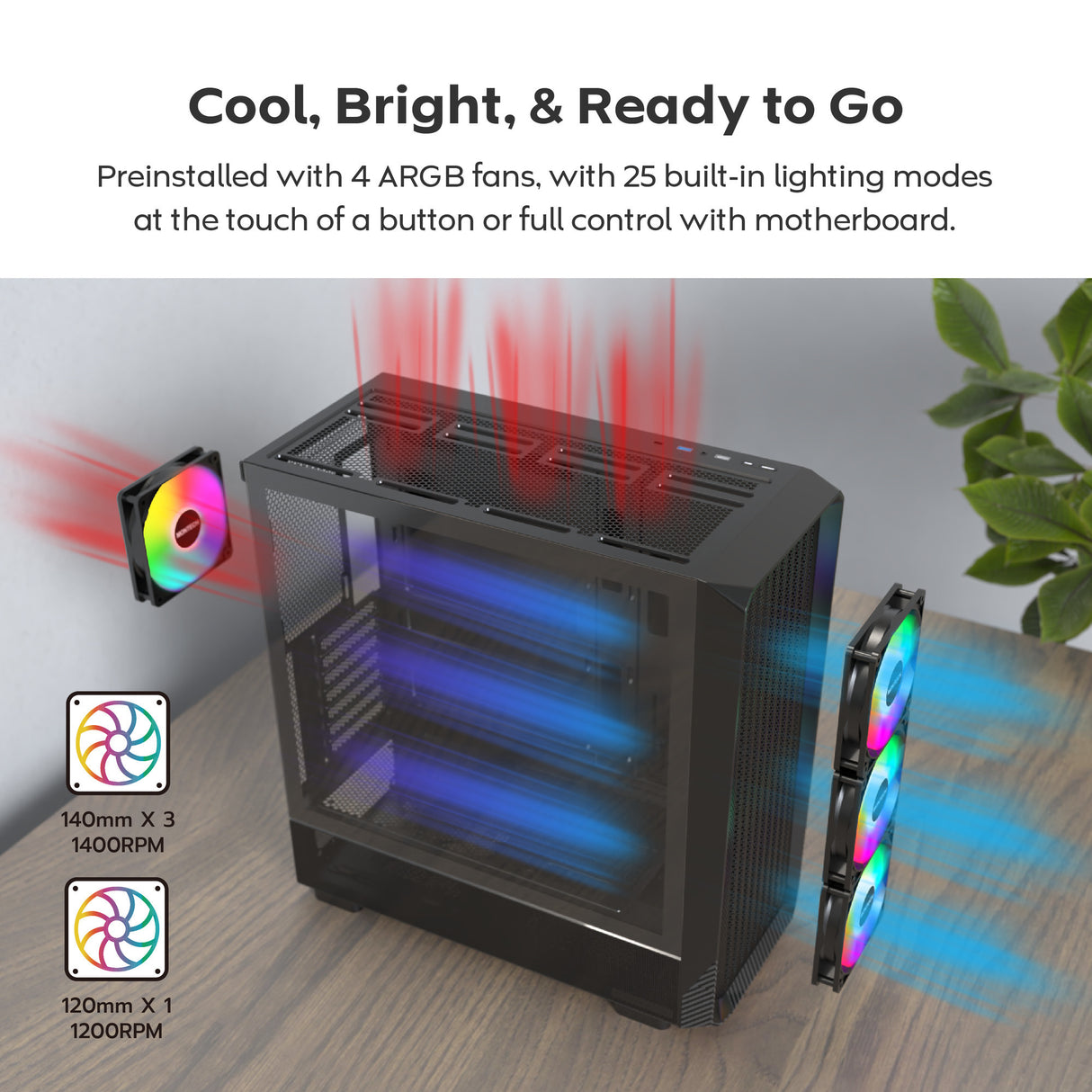 Boîtier tour midi Montech x5 (noir | 2x USB-A | 1x USB-C | verre trempé)