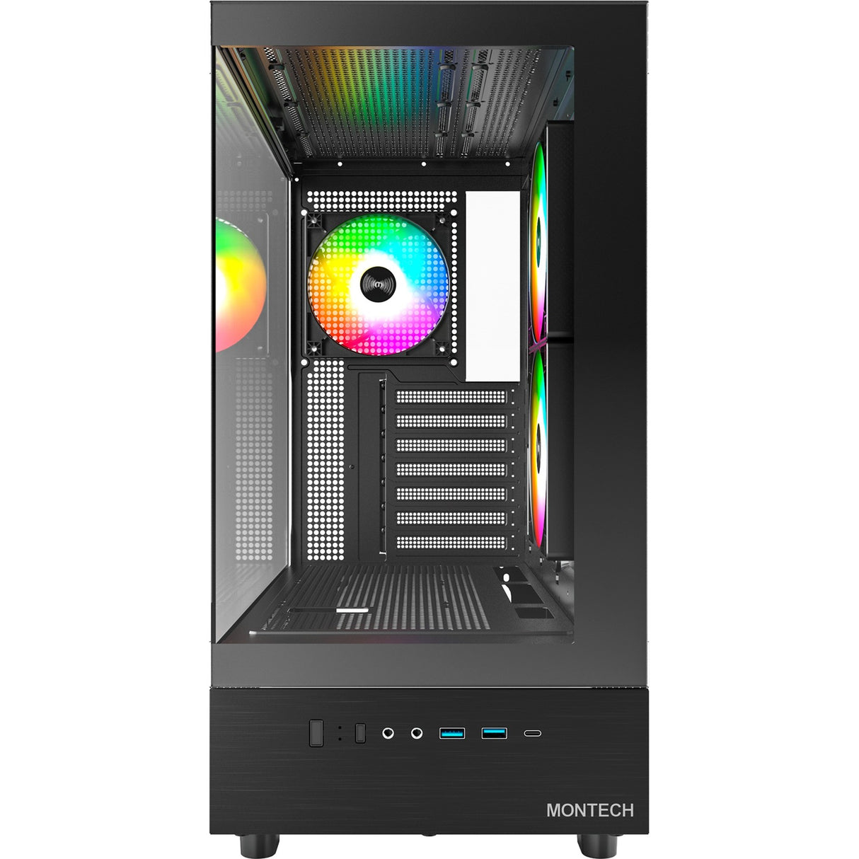 Boîtier tour midi Montech xr (noir | 2x USB-A | 1x USB-C | RVB | verre trempé)