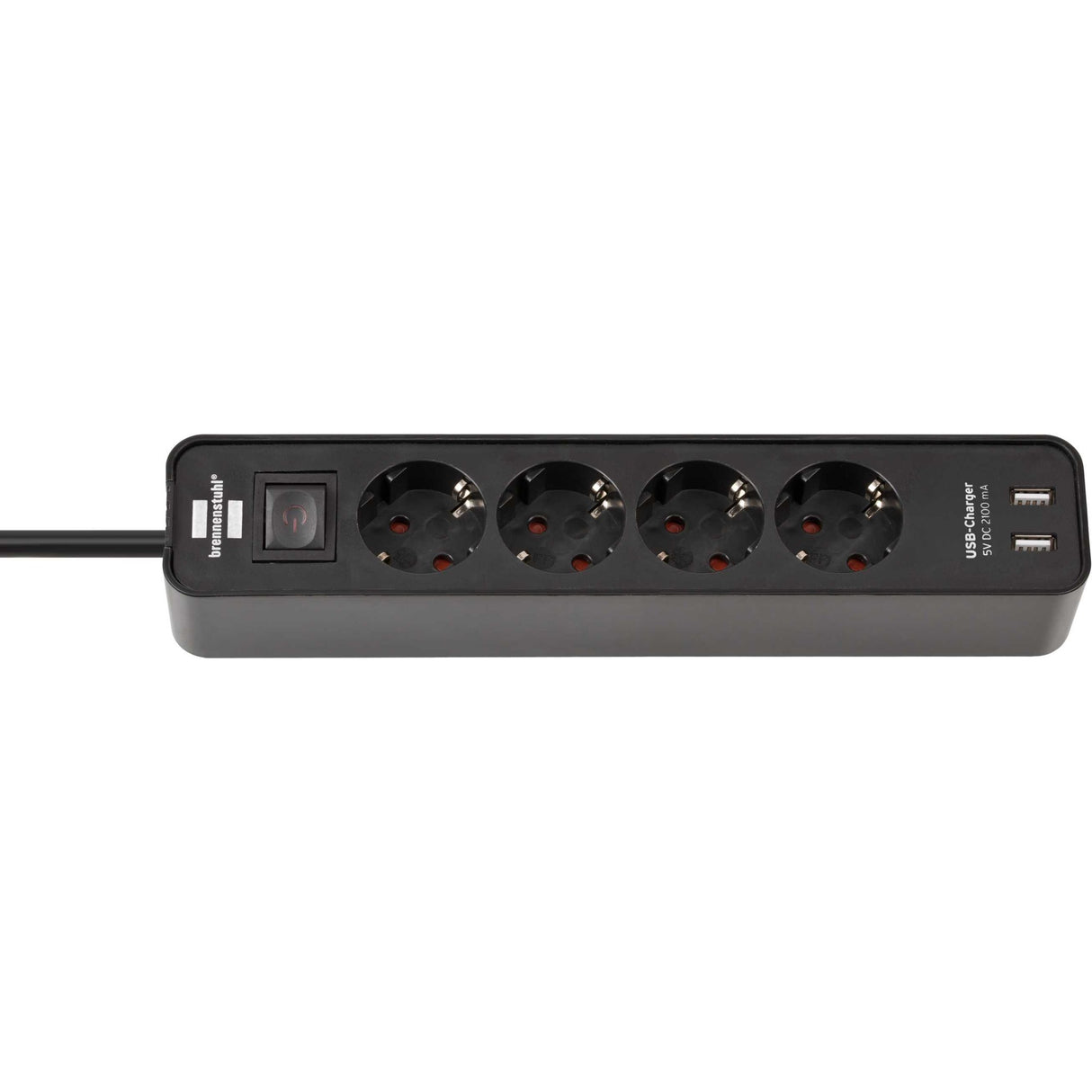 Brennenstuhl Pobite avec commutateur 4 connexions + 2 ports USB noirs
