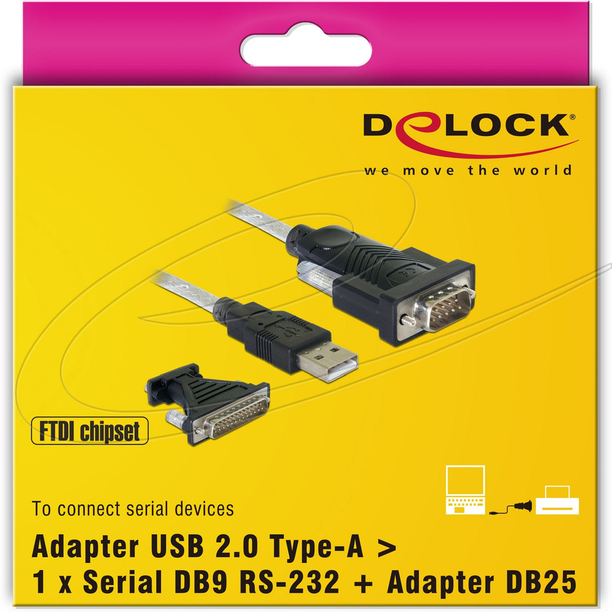 Delock adaptateur USB 2.0 type-a > 1 x série db9 rs-232 + adaptateur db25 (1,8 mètres)