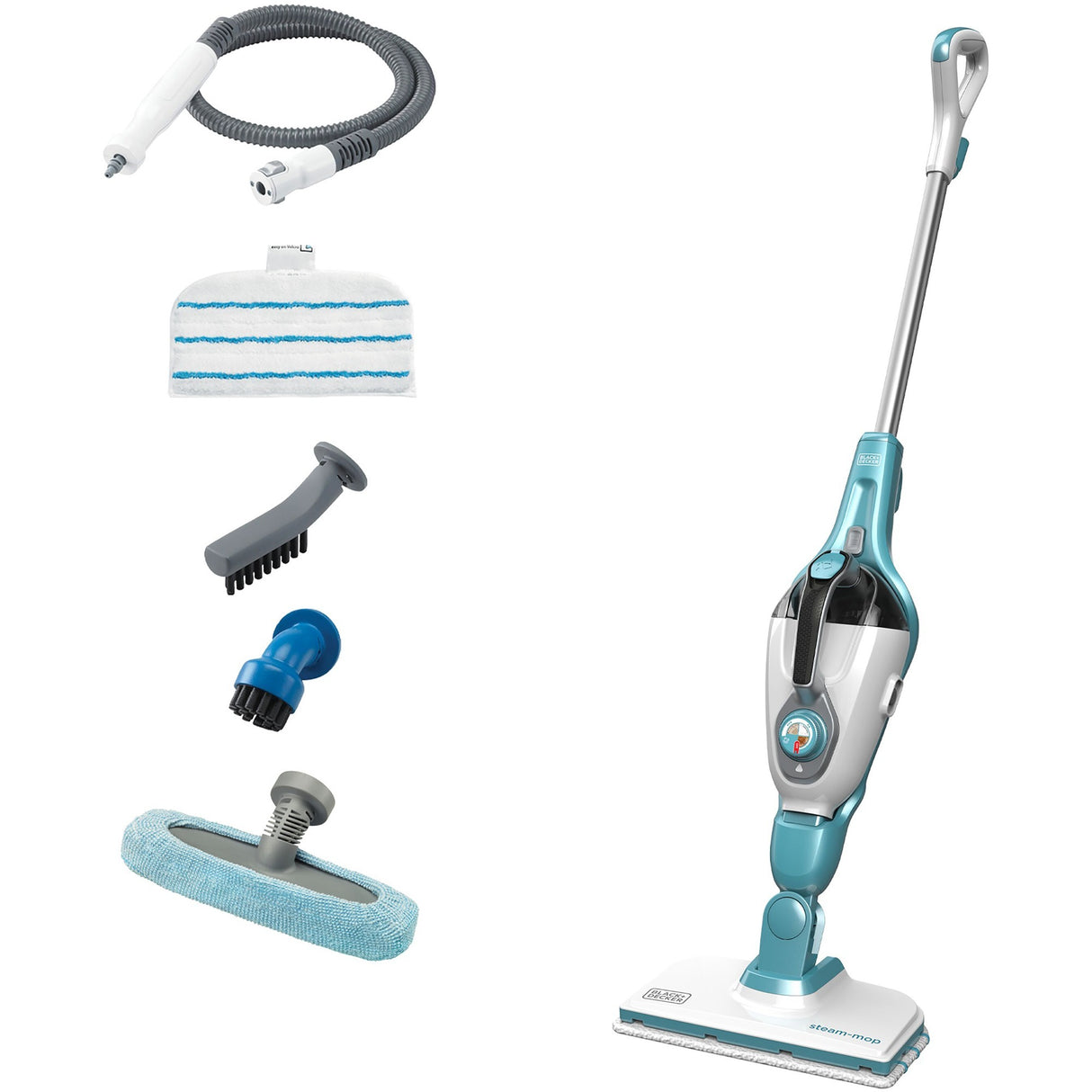 Balai vapeur Black+decker fsmh1321 1600w avec 6 accessoires nettoyeur vapeur (blanc bleu-gris)