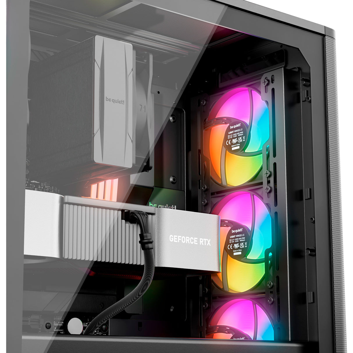 Soyez silencieux! boîtier tour midi pure base 501 lx (noir | 2x USB-A | 1x USB-C | RGB | verre trempé)