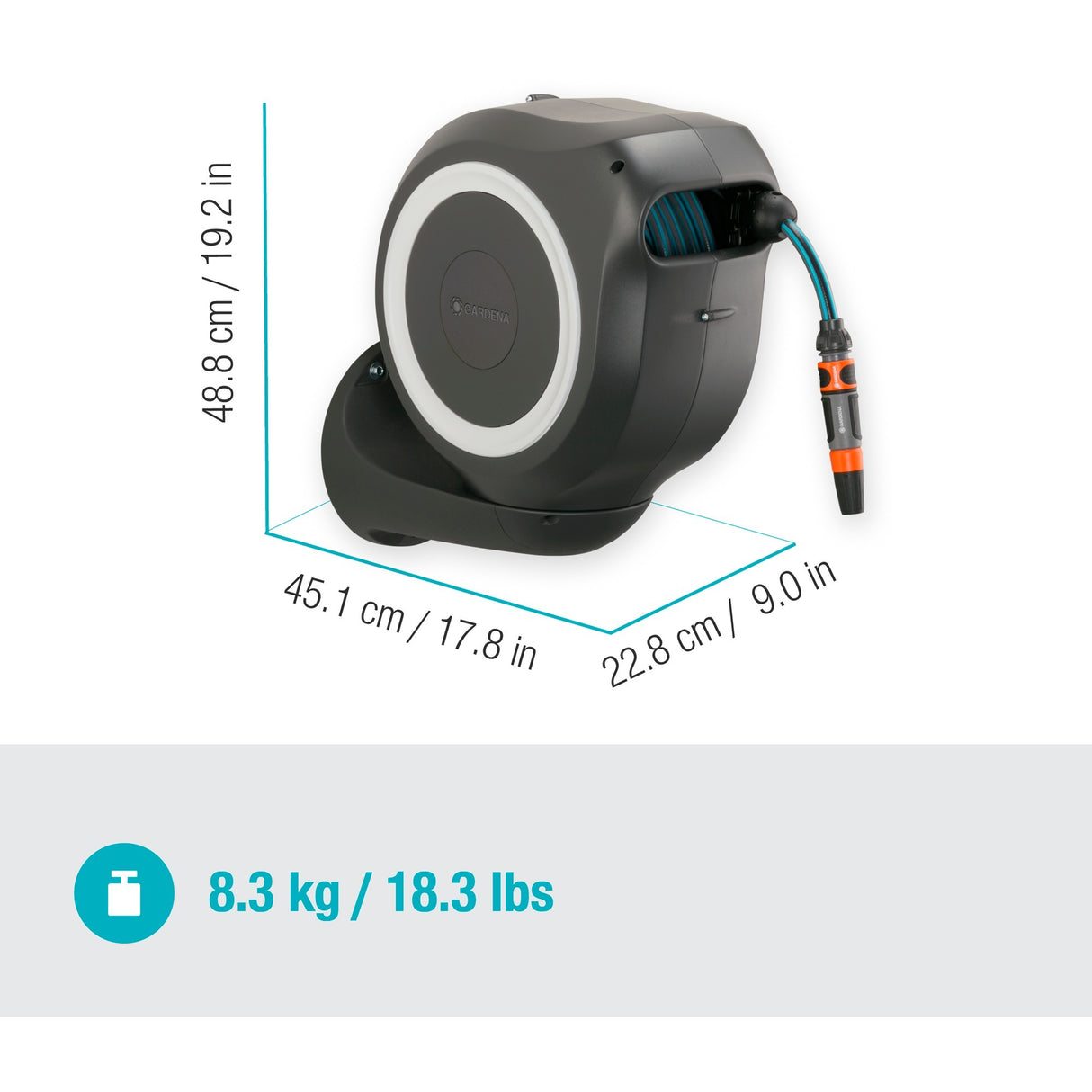 Gardena boîte à tuyau murale rollup m - support de tuyau - 20 mètres - ø 11 mm