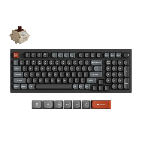Clavier mécanique personnalisé sans fil Keychron v5 ultra 8k (noir, disposition américaine (qwerty), pompon de soie marron, 96 %, RVB, échange à chaud, 2,4 GHz | Bluetooth 5.3 | USB-C)