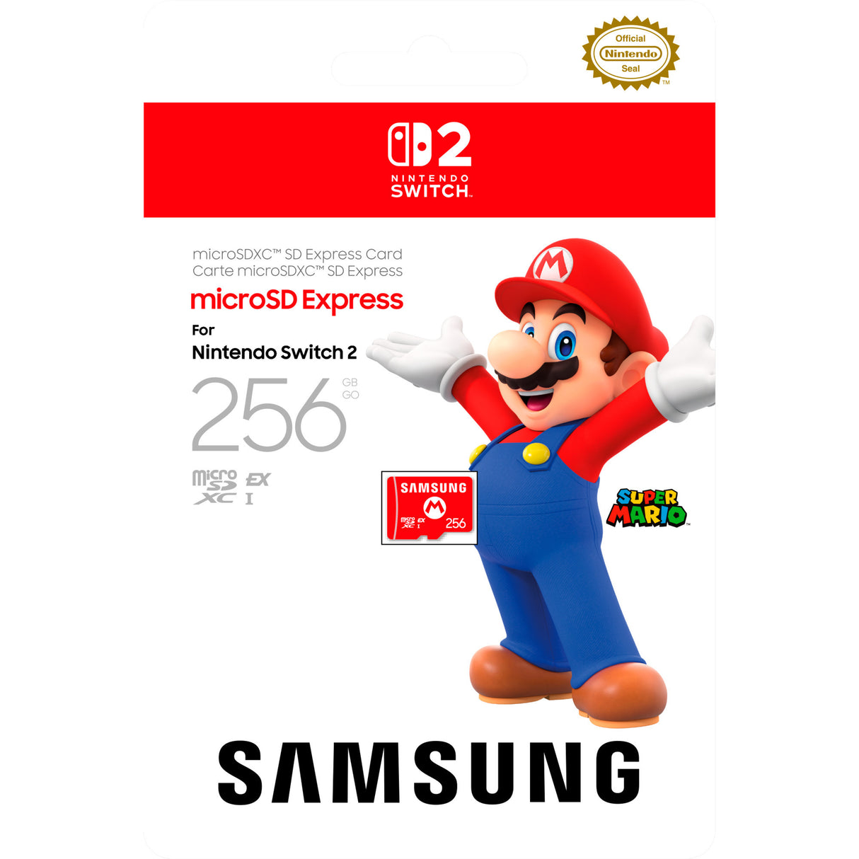 Carte mémoire microSD Express Samsung Nintendo Switch 2 de 256 Go (au design Mario)