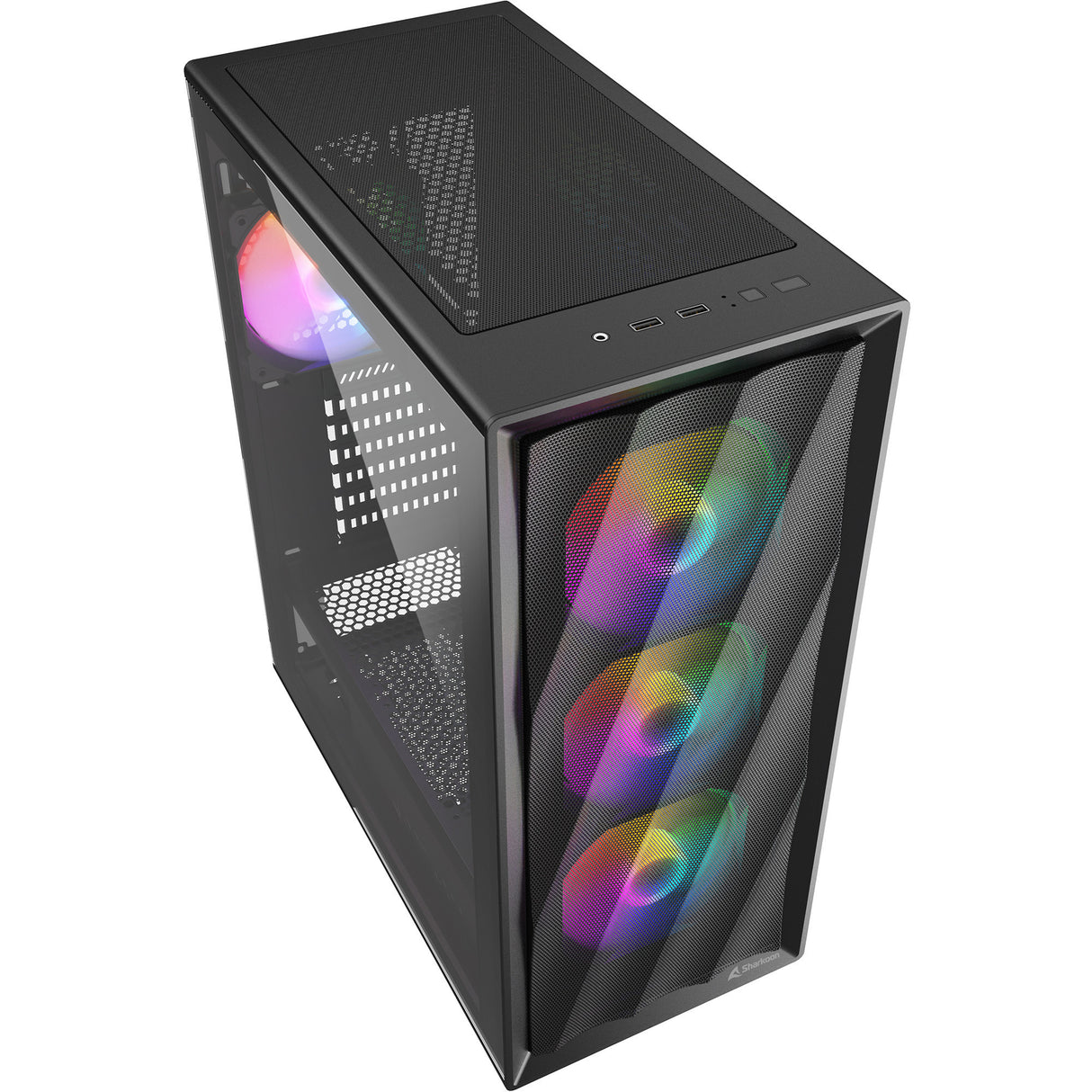 Boîtier tour midi Sharkoon vk4 arc-en-ciel (noir | 2x usb-a | rgb | verre trempé)
