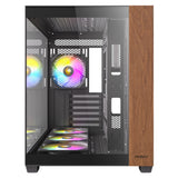 Boîtier tour midi argb en bois Antec cx800 (couleur bois noir | 1x USB-A | 1x USB-C | verre trempé)