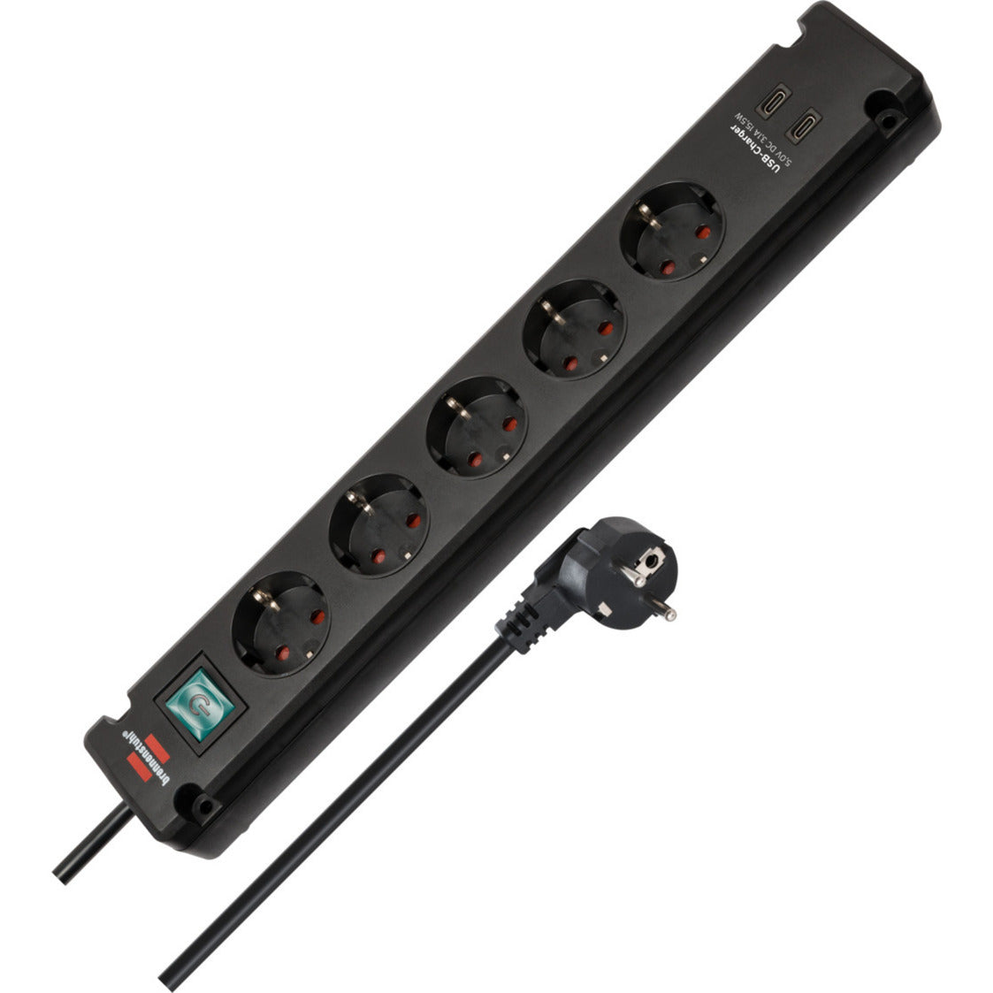 Brennerstuhl Bremounta multiprise avec 2 prises de charge USB C | 5 fois | noir | 3m h05vv-f 3g1.5 - 1150660415