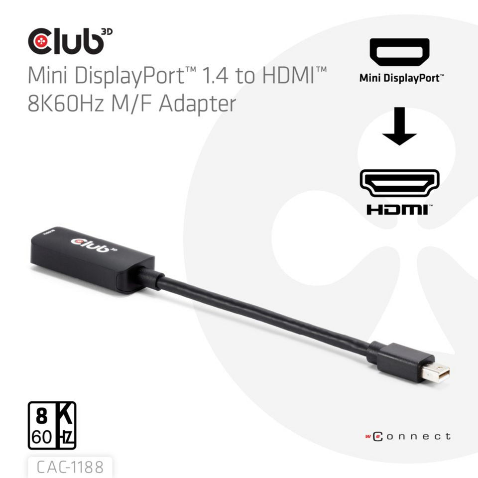 Adaptateur Club 3D Mini Displayport 1.4 vers HDMI 8K60Hz M-F (noir)