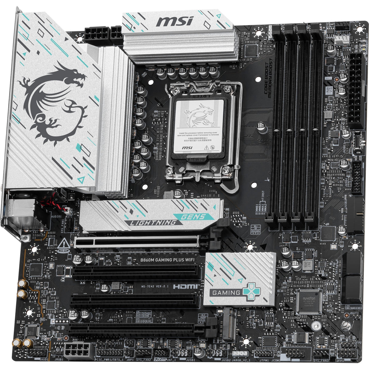 Carte mère MSI B860M Gaming Plus WiFi Socket 1851 (RAID, 5 Go-LAN, WiFi 7, BT, Son, µATX)