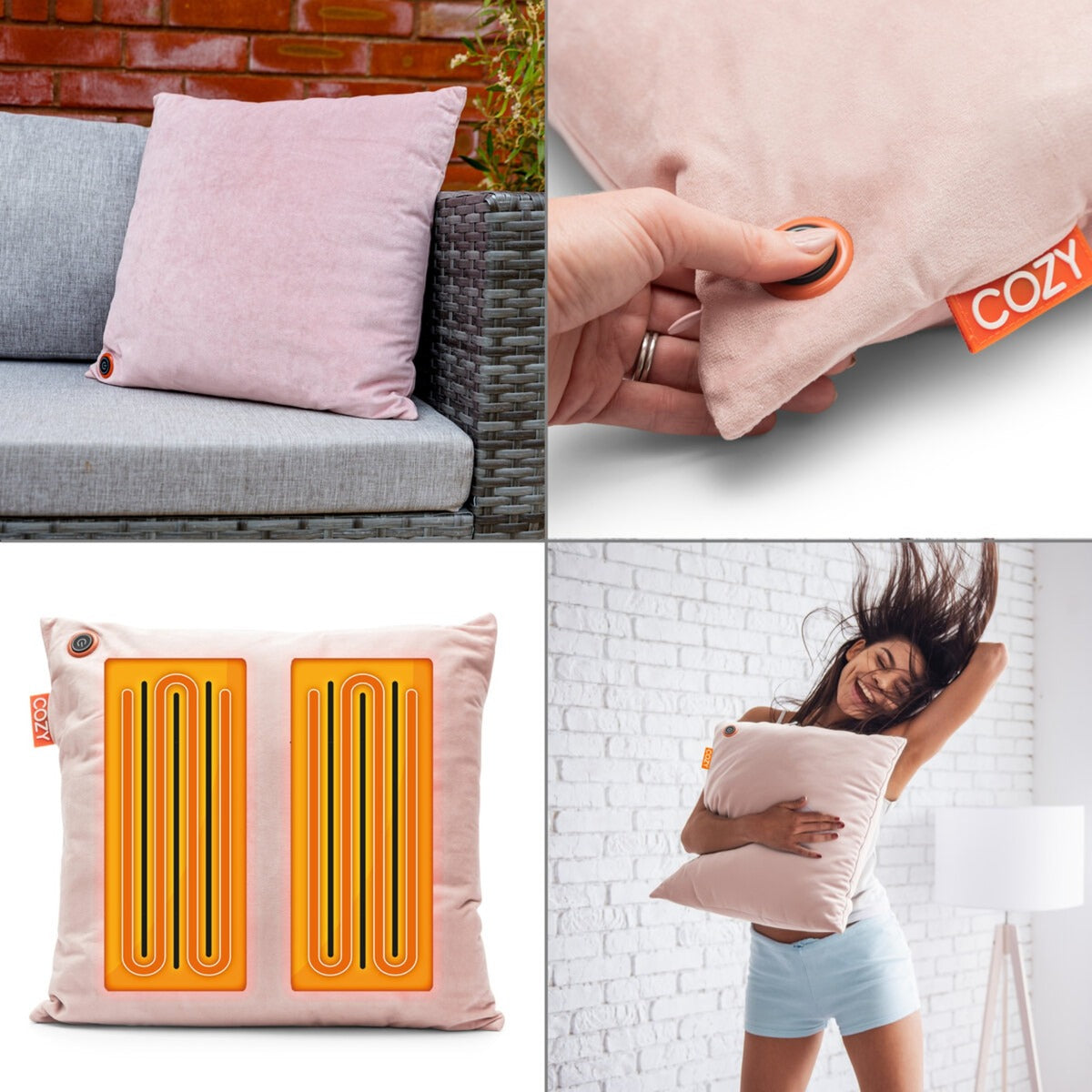 Coussin chauffant sans fil Cozy una Velvet 45 x 45 cm (rose clair, power bank 5000 mah)