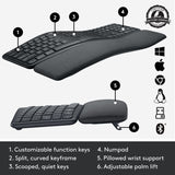 Clavier ergonomique Logitech k860 (noir, 100 %, Bluetooth, iso international américain)