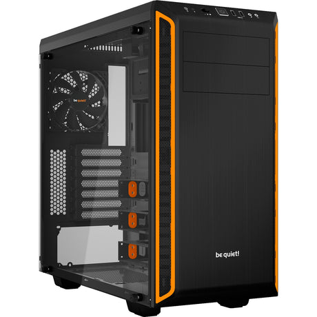 Soyez silencieux! boîtier tour midi à fenêtre pure base 600 (noir orange | 2x USB-A | verre trempé)